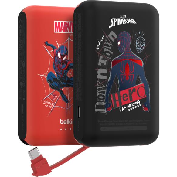 Belkin BoostCharge Power Bank with Integrated Cable [10K] (Spider-Man)