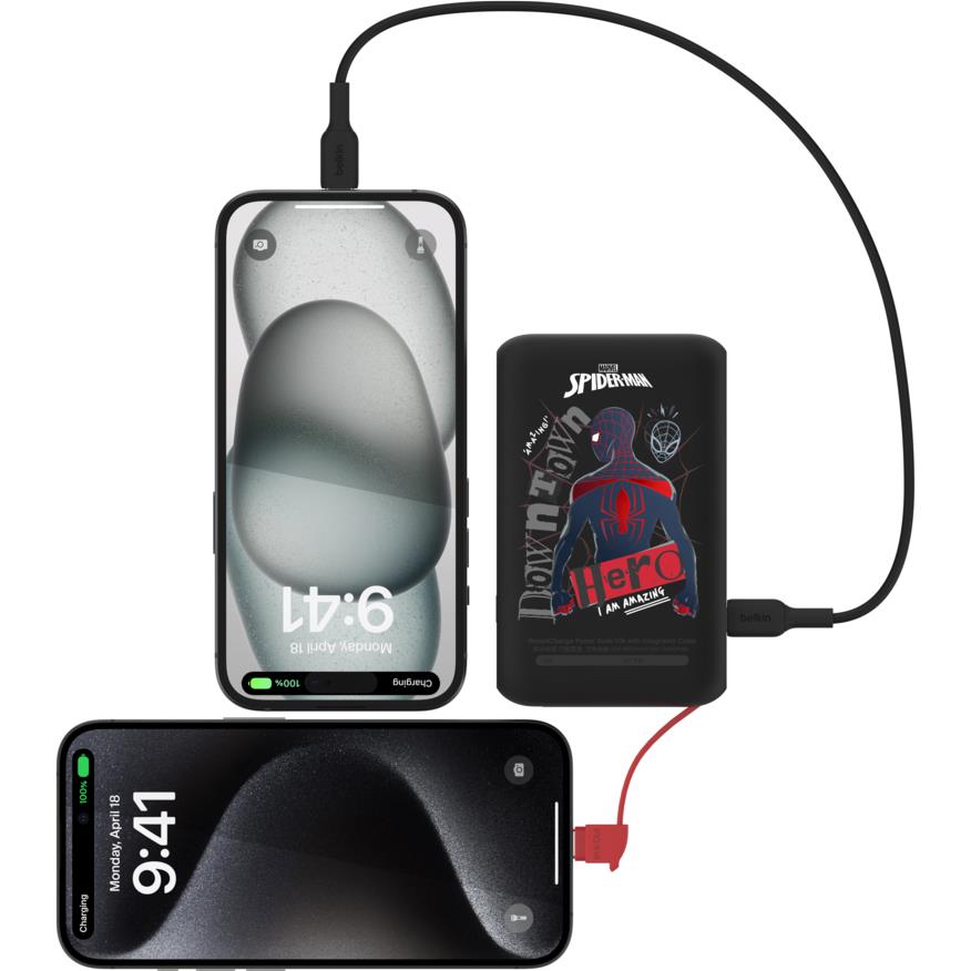 Belkin BoostCharge Power Bank with Integrated Cable [10K] (Spider-Man)