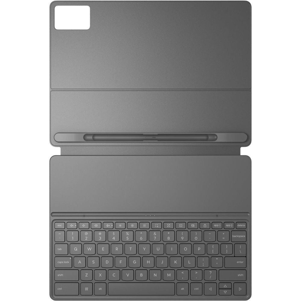 Lunar grey folio keyboard case with keyboard visible and back panel