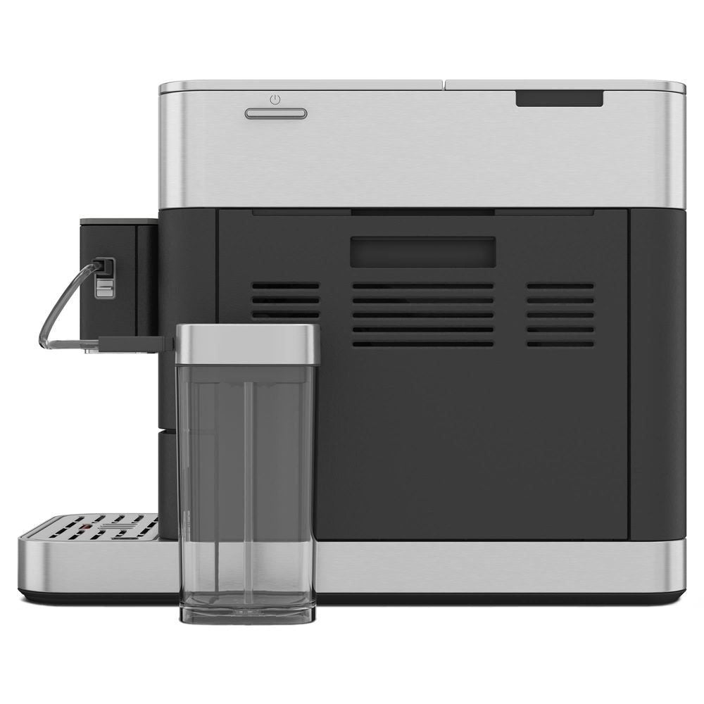 KitchenAid fully automatic espresso machine, side view with clear milk container