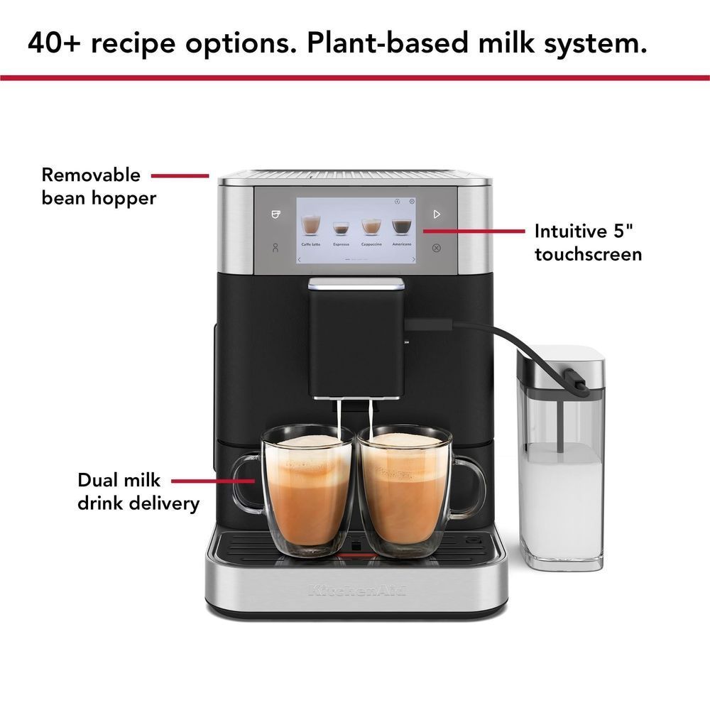 KitchenAid espresso machine with touch screen, dual milk delivery and two cups