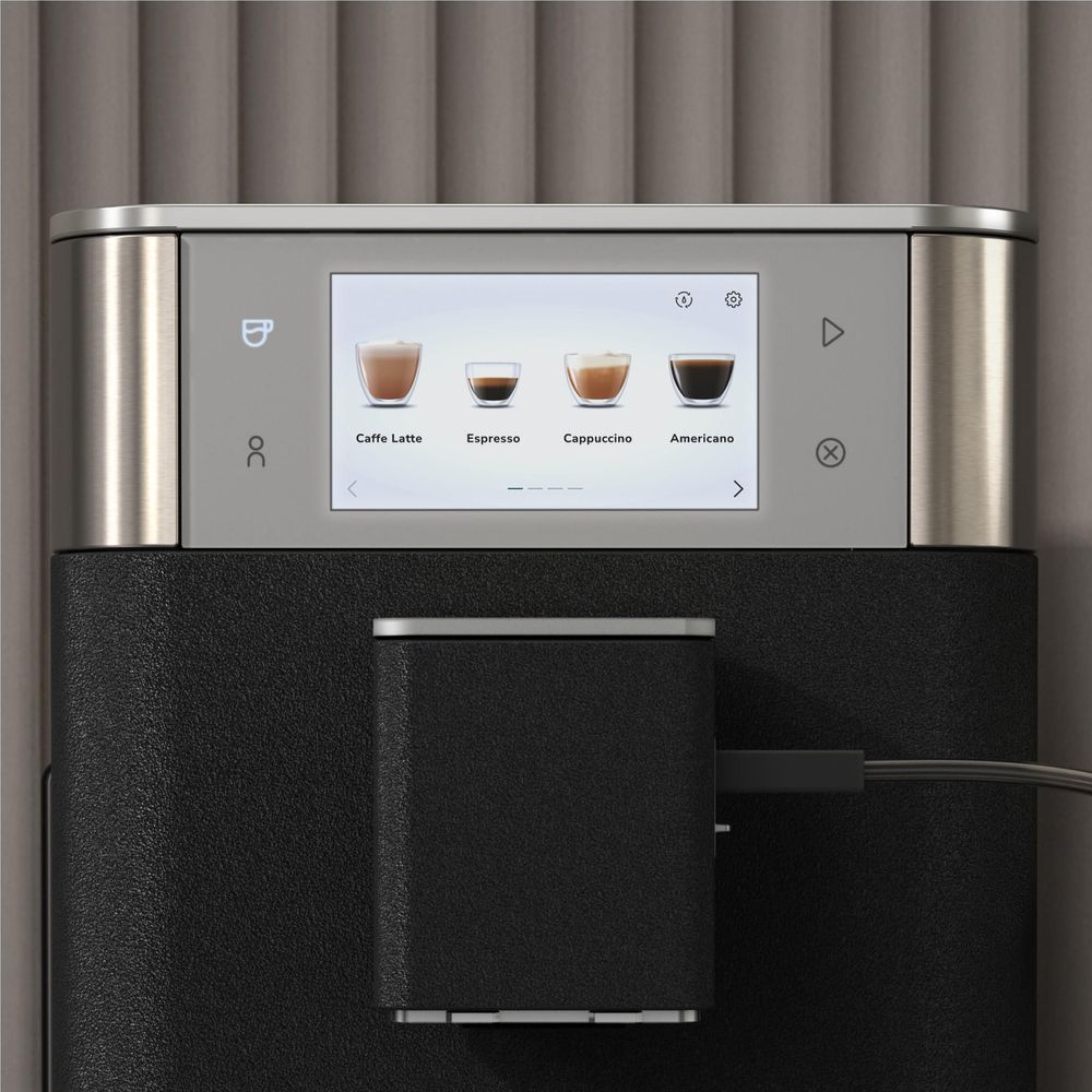 KitchenAid espresso machine control panel with illuminated touch display