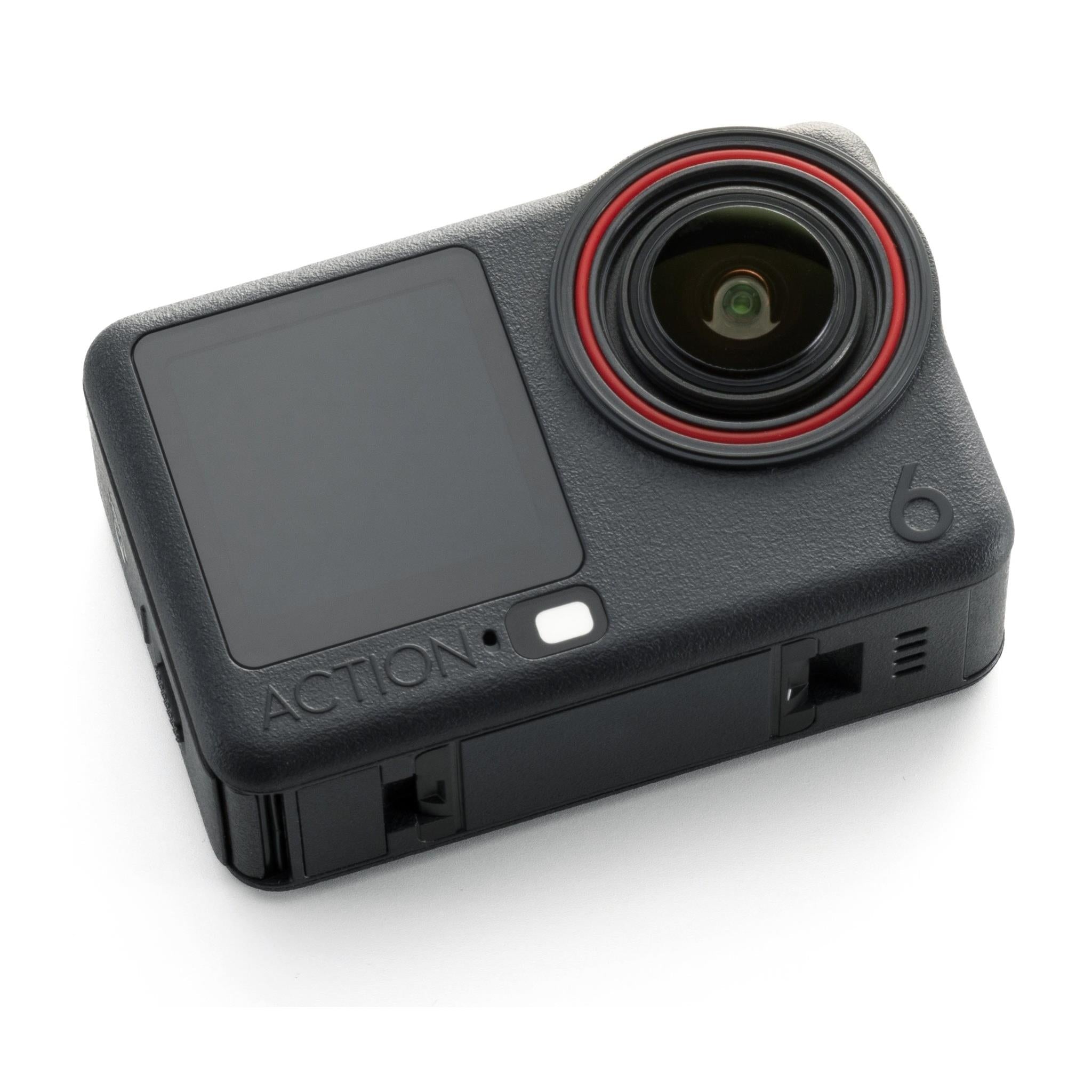DJI action camera with lens and rear ports/speaker grill
