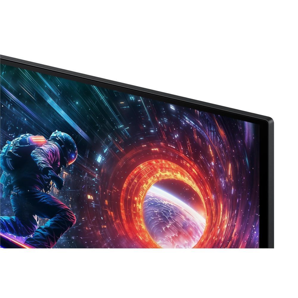 Samsung Odyssey G5 OLED gaming monitor close-up of screen bezel and game scene