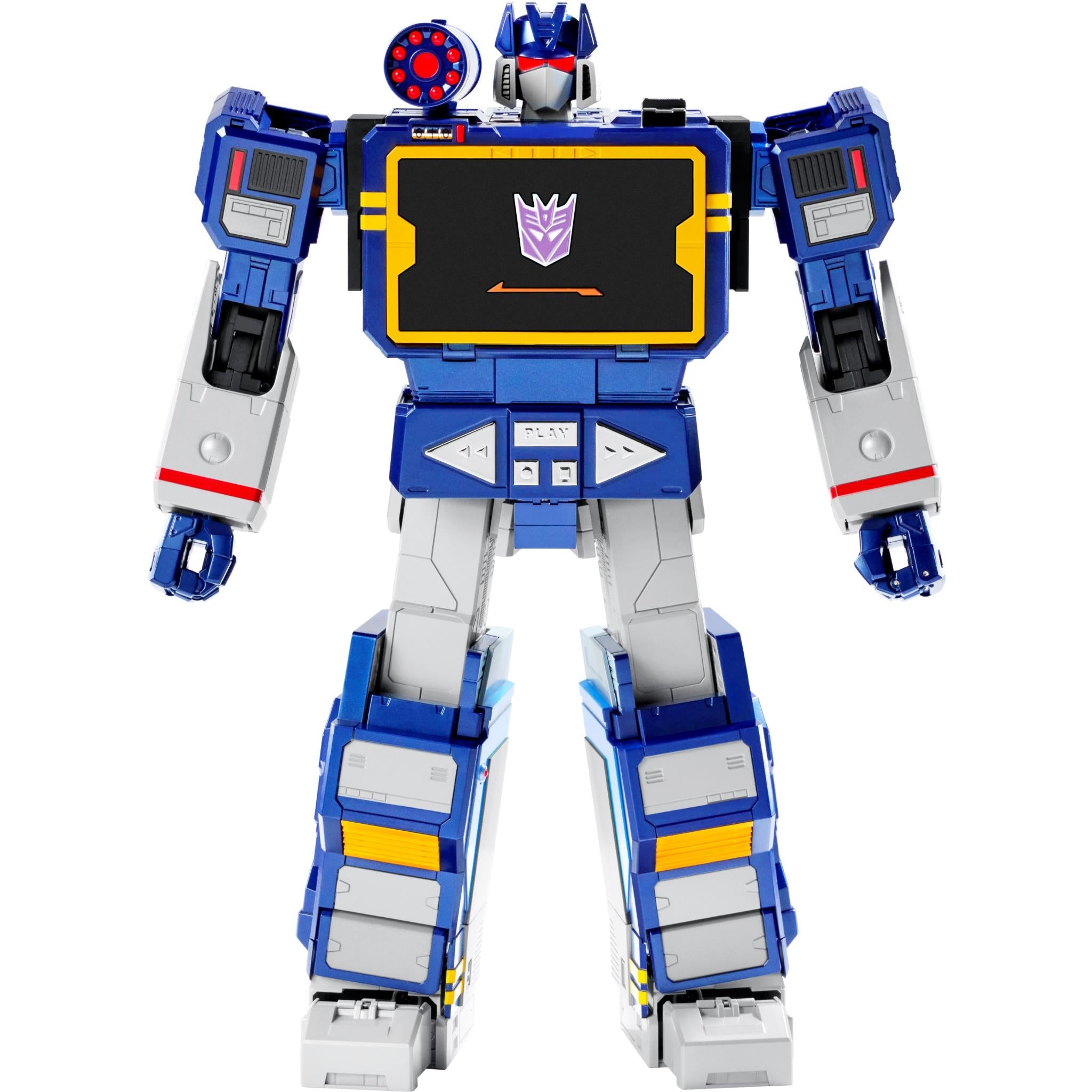 Robosen Transformers Soundwave robot Bluetooth speaker, blue and white full figure with screen