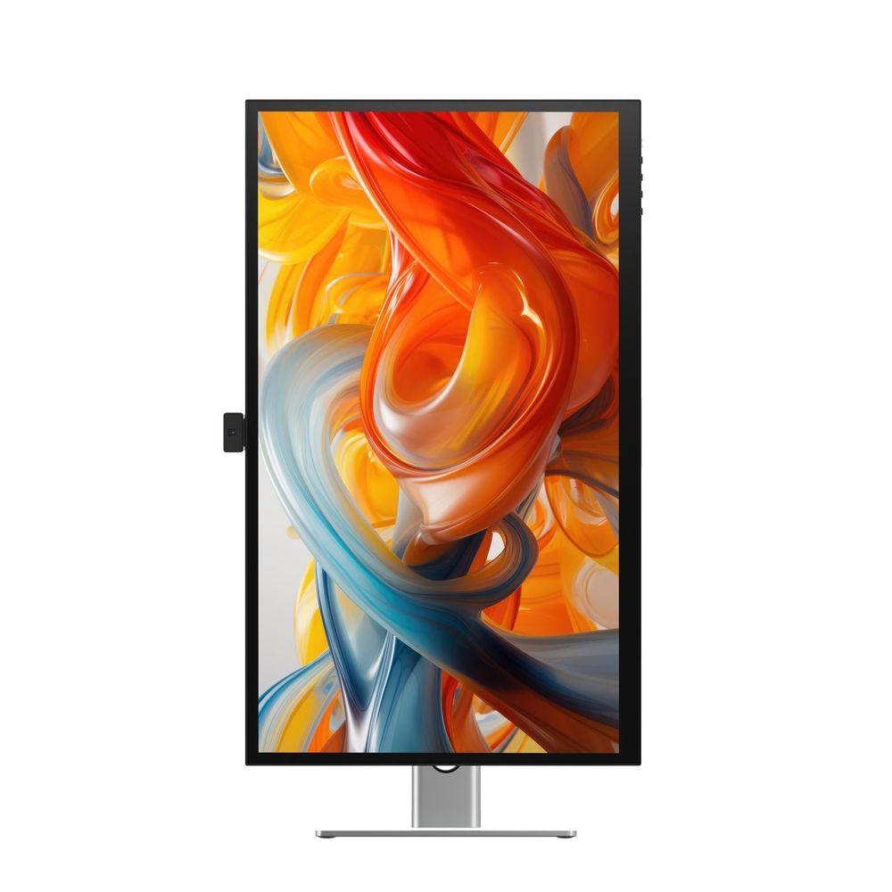 27-inch touchscreen monitor in portrait orientation with black frame and silver stand