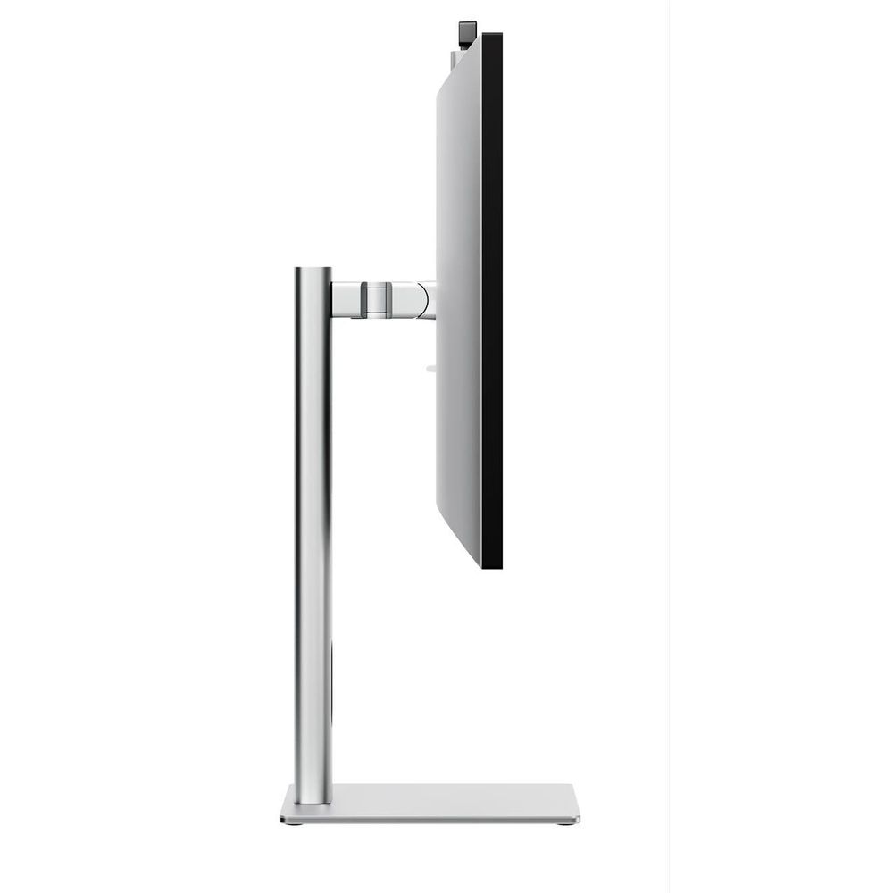 Touchscreen monitor side view with thin profile and silver stand pedestal