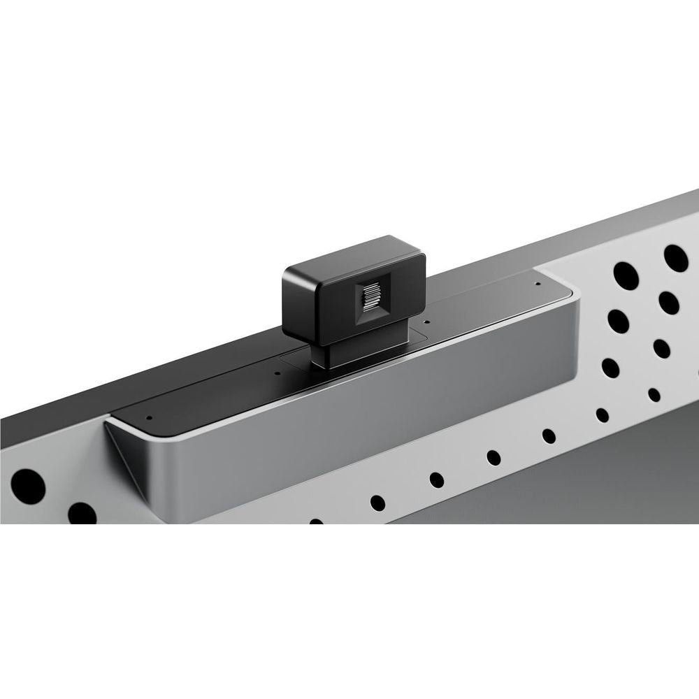 Touchscreen monitor rear top bar with black camera module and speaker ventilation holes