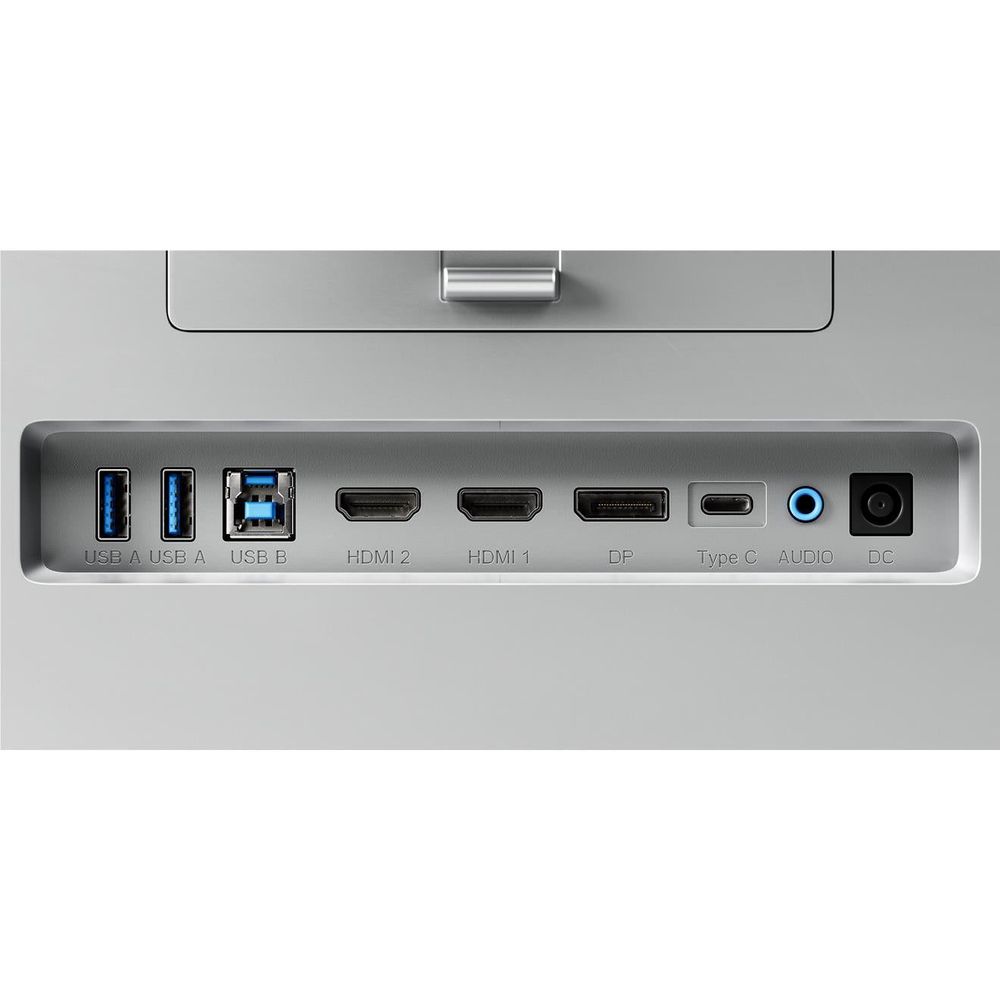 Touchscreen monitor rear ports panel: USB, HDMI 2/1, Type C, Audio, DC