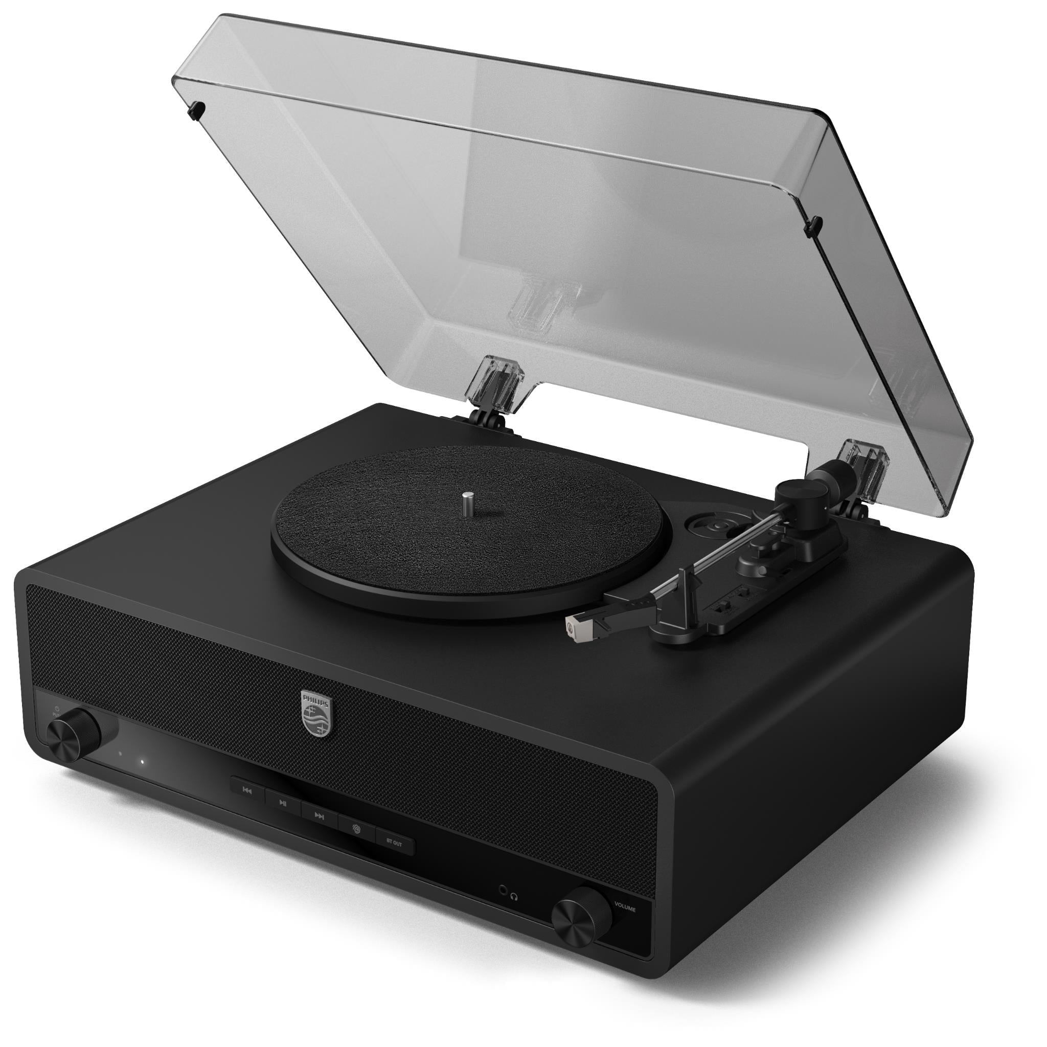 Philips The Stevie black retro Bluetooth turntable with built-in speakers, image 2 - Turntables at Tech Supply Shed NZ
