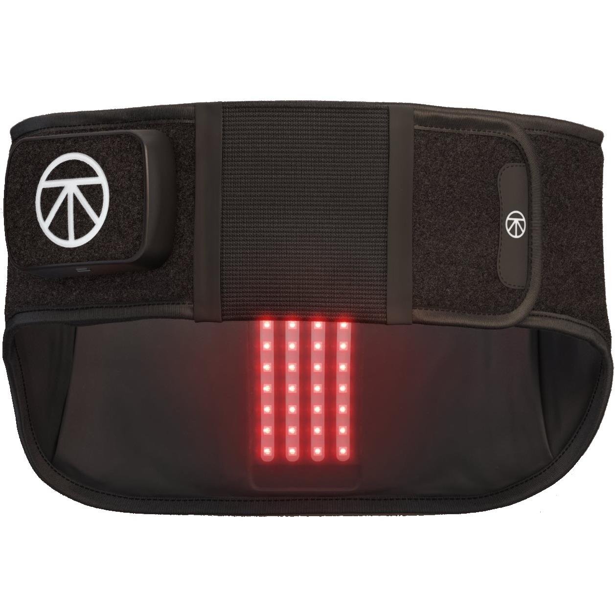 Therabody lower back LED heat wrap, black fabric with red LED panel