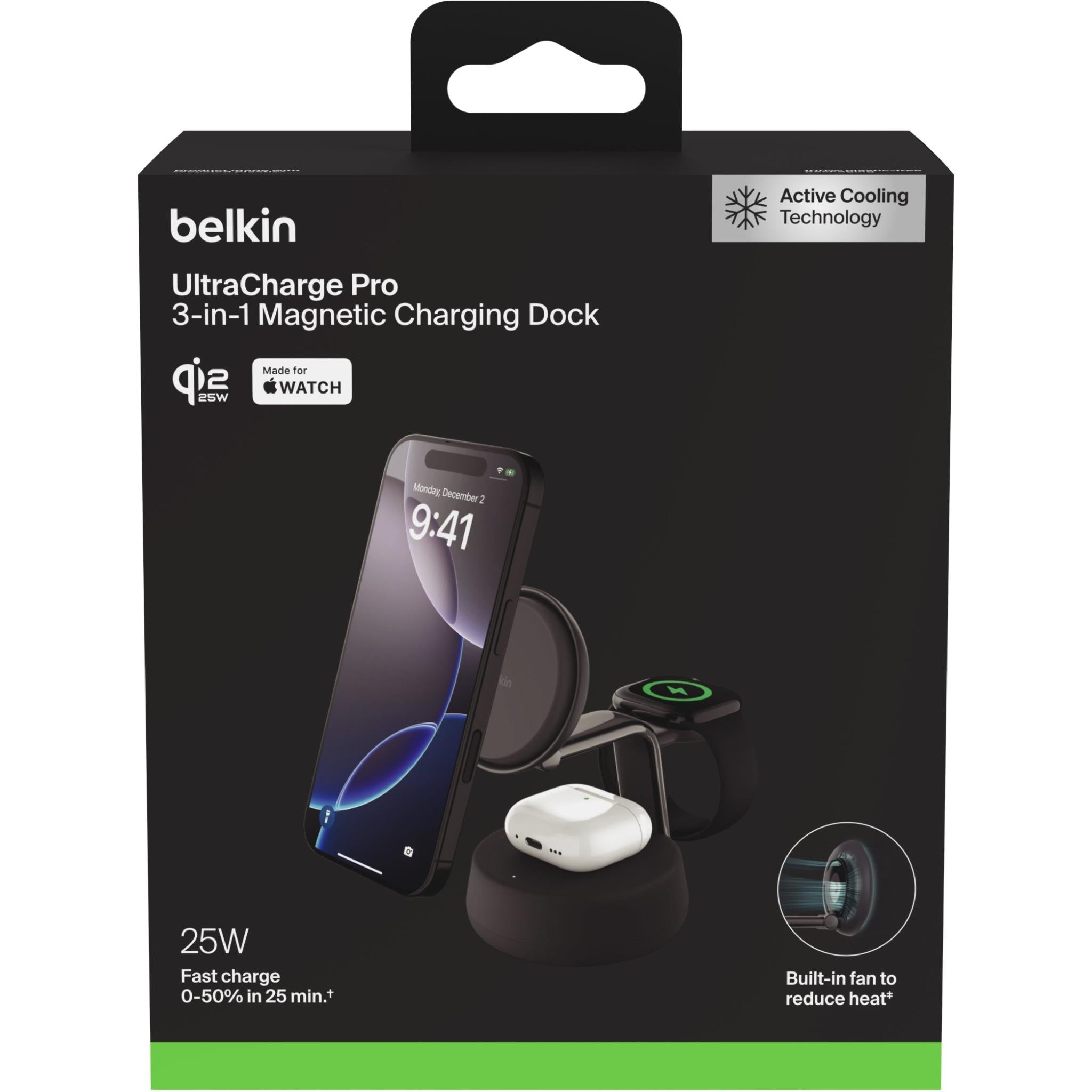 Belkin UltraCharge Pro 3-in-1 Magnetic Qi2 25W Charging Dock (Charcoal)