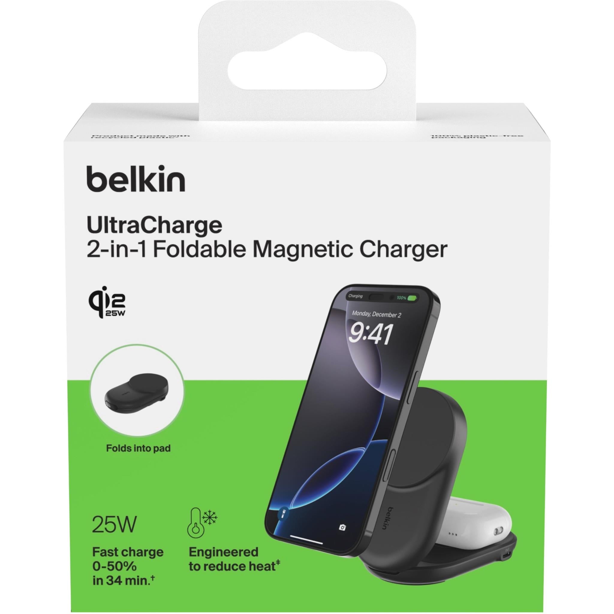 Belkin UltraCharge 2-in-1 Foldable Qi2 25W Magnetic Charger (Black)