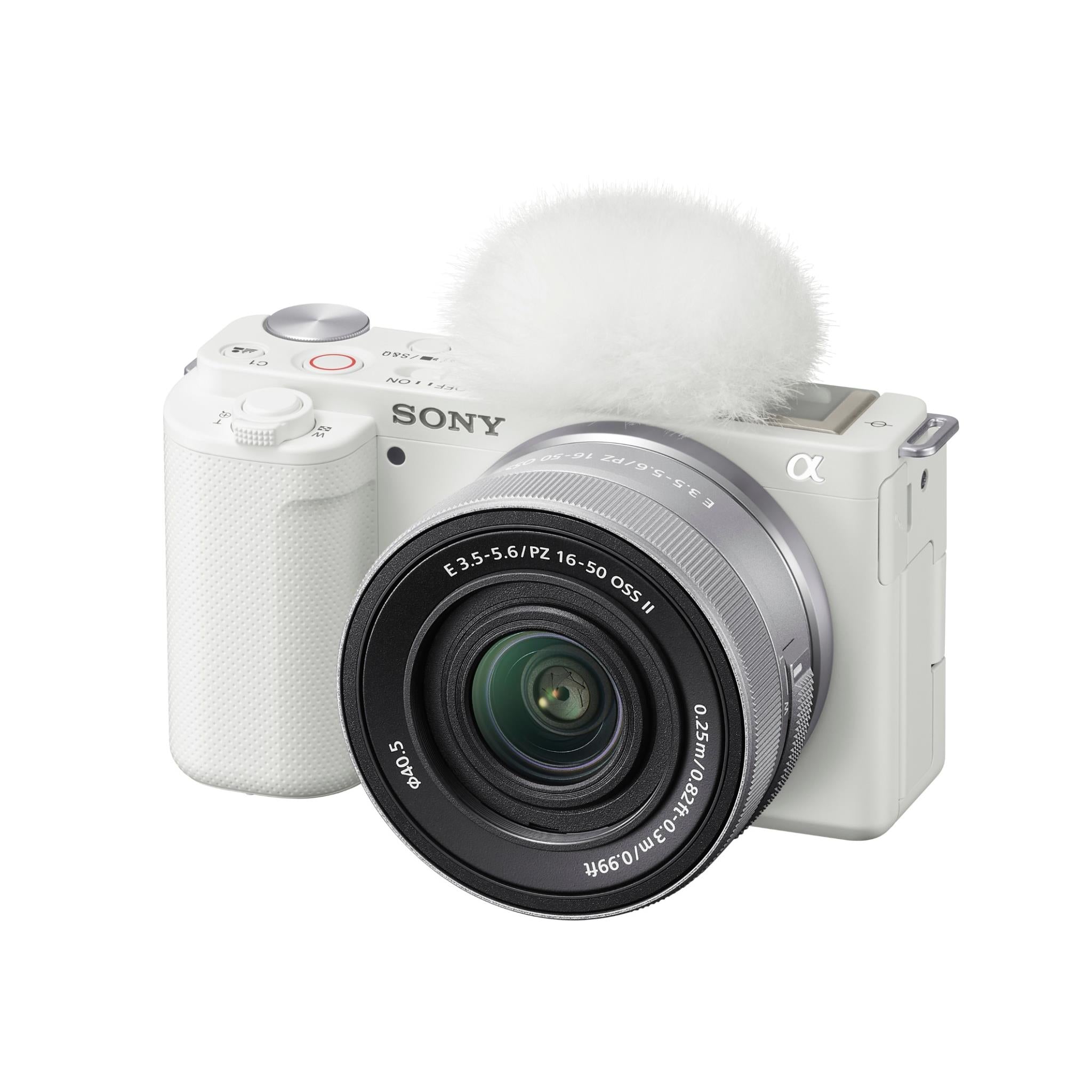 Sony ZV-E10 mirrorless vlog camera with 16-50mm lens in white, image 2 - Digital Cameras at Tech Supply Shed NZ