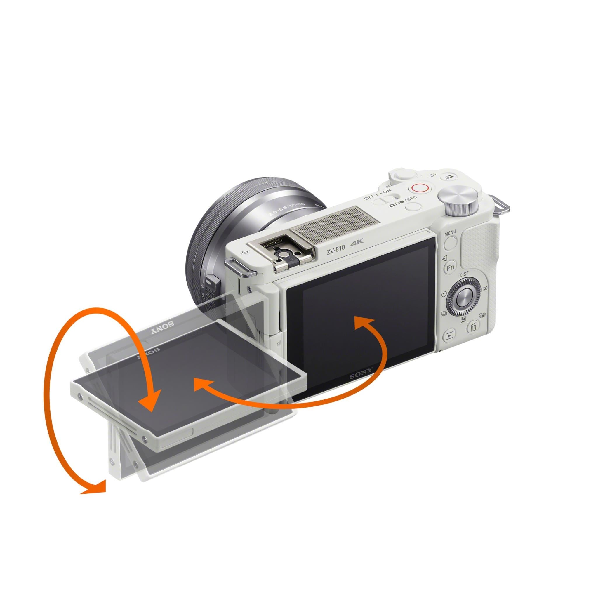 Sony ZV-E10 mirrorless vlog camera with 16-50mm lens in white, image 5 - Digital Cameras at Tech Supply Shed NZ