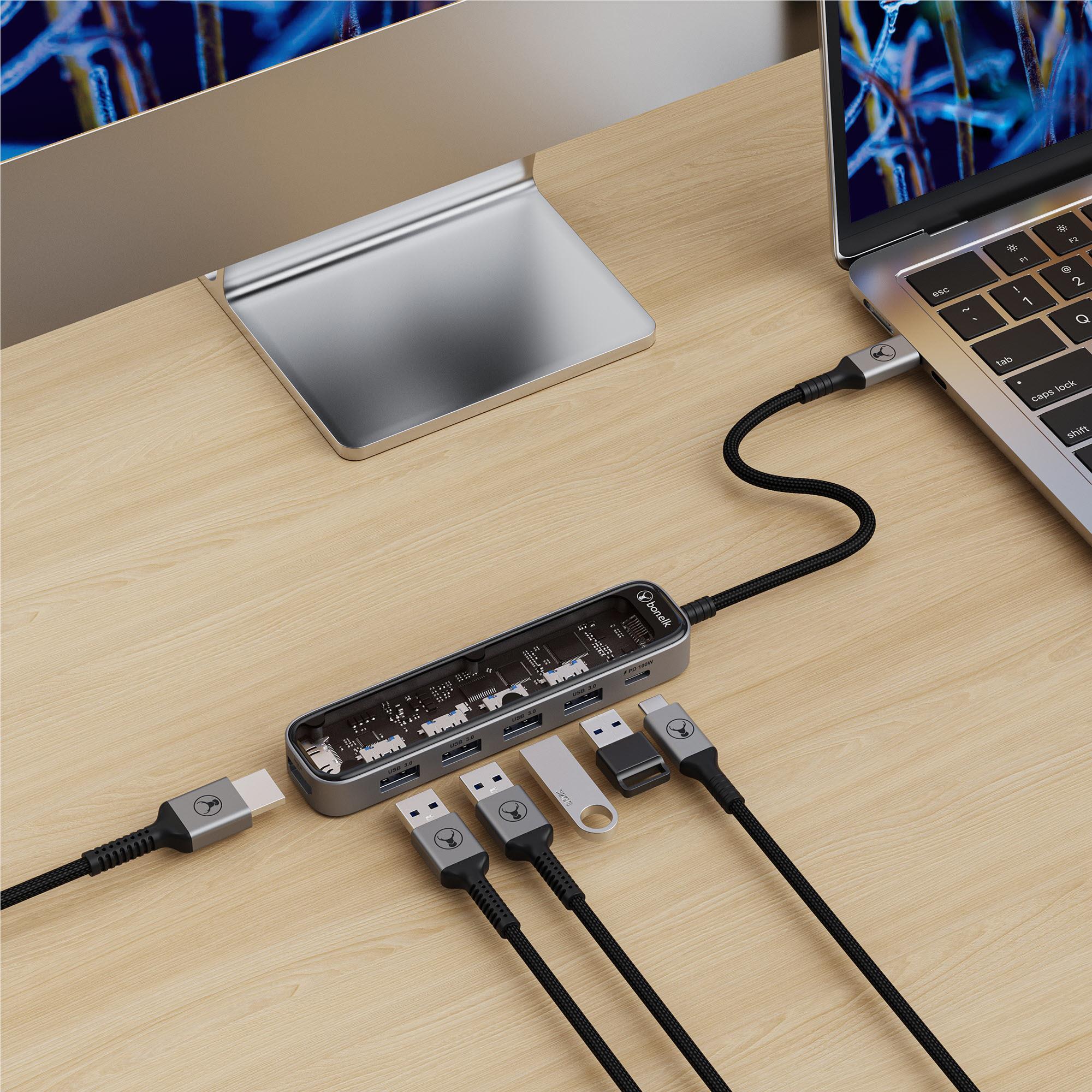 Bonelk Vision Long-Life USB-C to 6-in-1 Multiport Hub (SG/Clear)