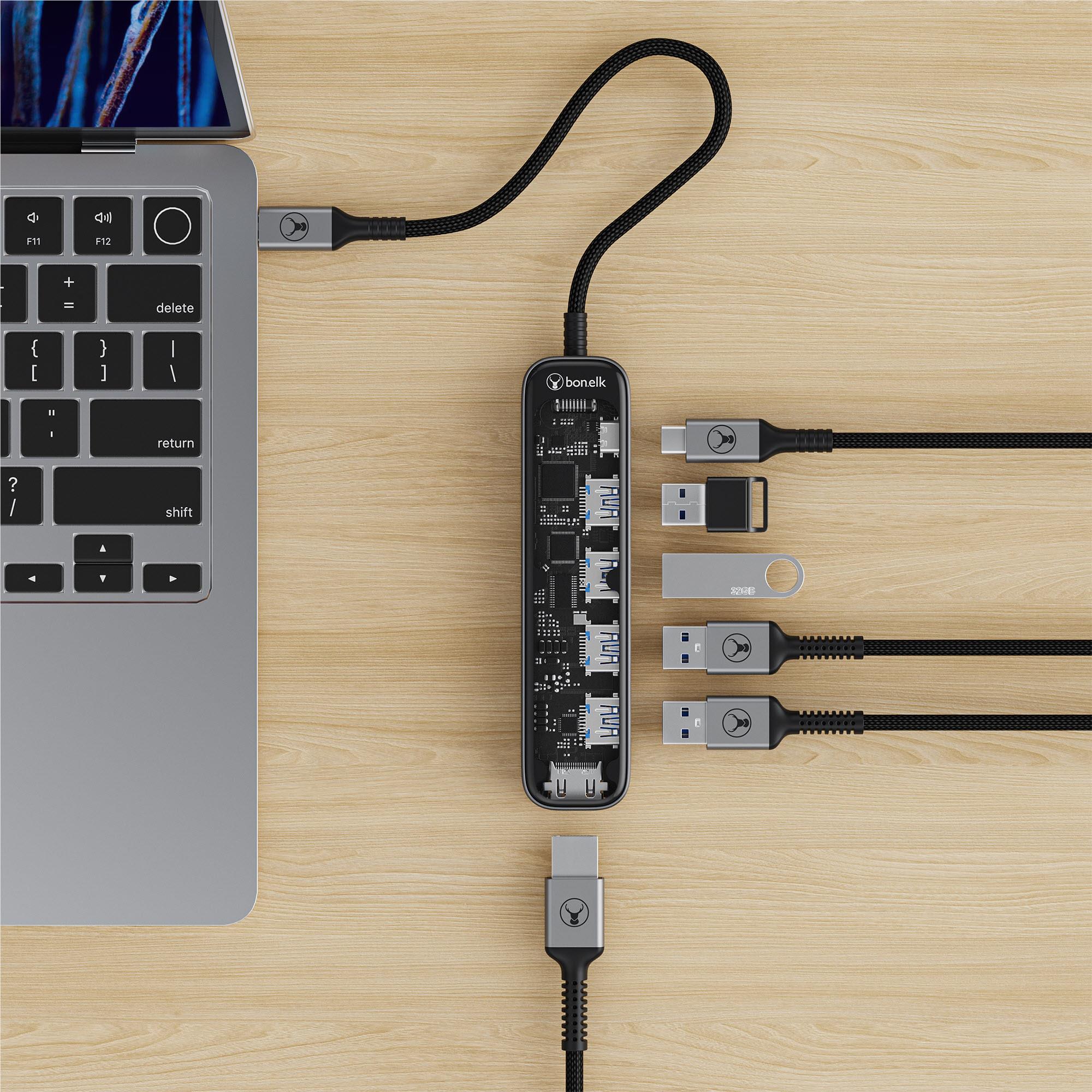Bonelk Vision Long-Life USB-C to 6-in-1 Multiport Hub (SG/Clear)
