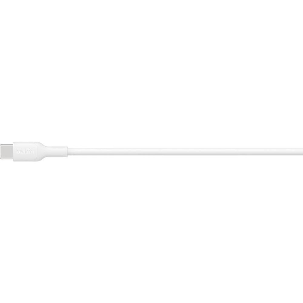 Belkin USB-C to USB-C 60W cable, white, 2m, side view of one USB-C plug