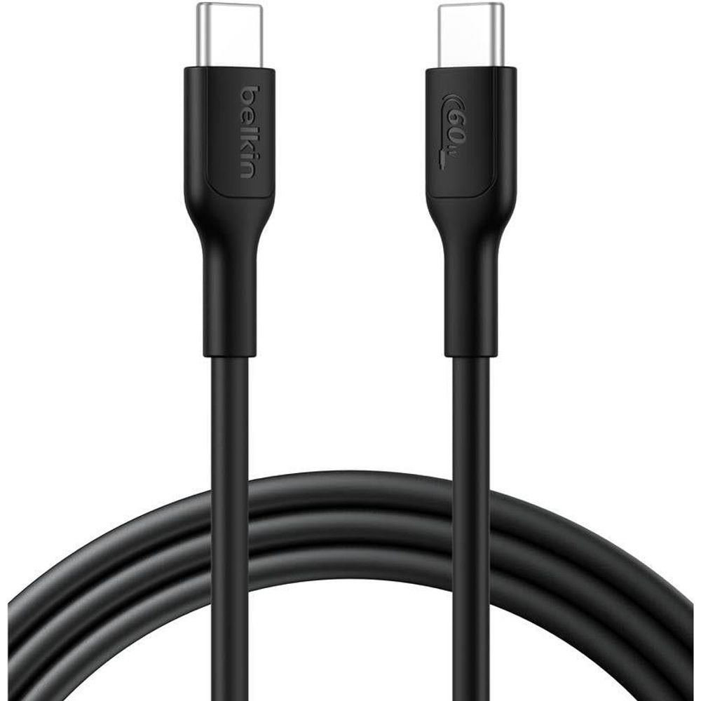 Black USB-C to USB-C cable with dual connectors, coiled view