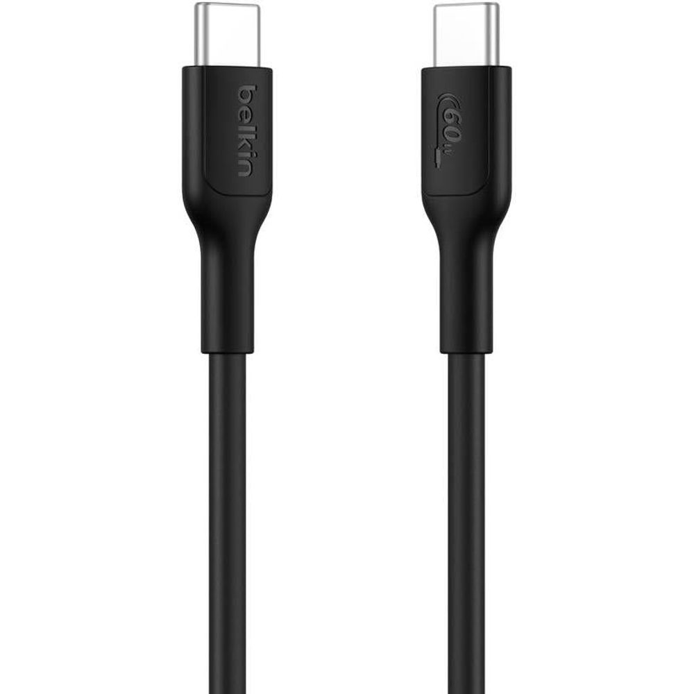 Black USB-C to USB-C cable with molded strain relief on connectors