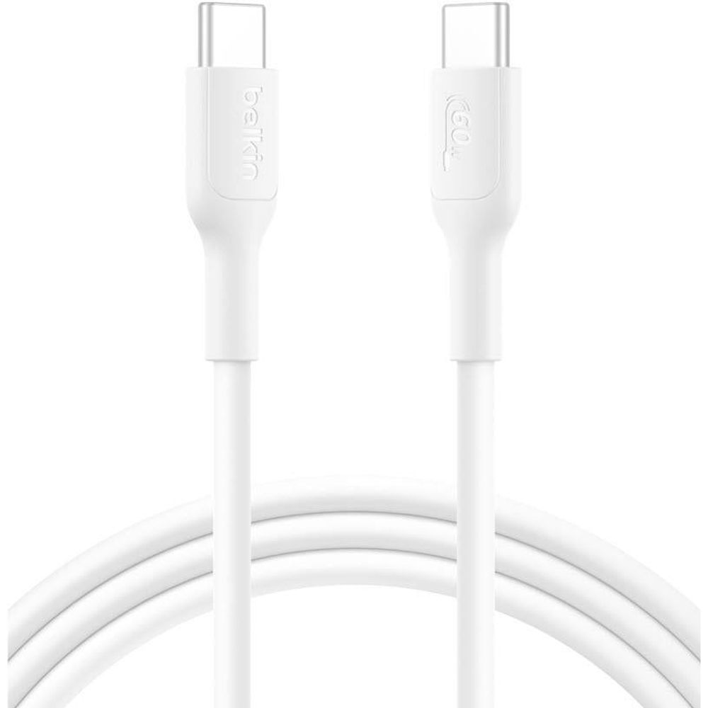 White USB-C to USB-C 60W cable with two connectors and coiled section