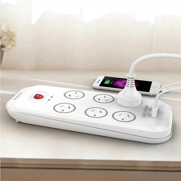 Huntkey 6 Outlet Surge Protected Powerboard with Two Powered USB Ports (2.4 AMP Combined)
