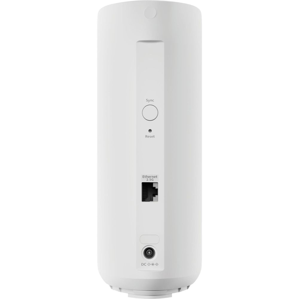 Orbi mesh WiFi 7 satellite back panel with Sync, Reset, Ethernet and DC ports