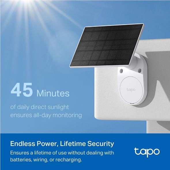 Wall-mounted white solar security camera with dark solar panel
