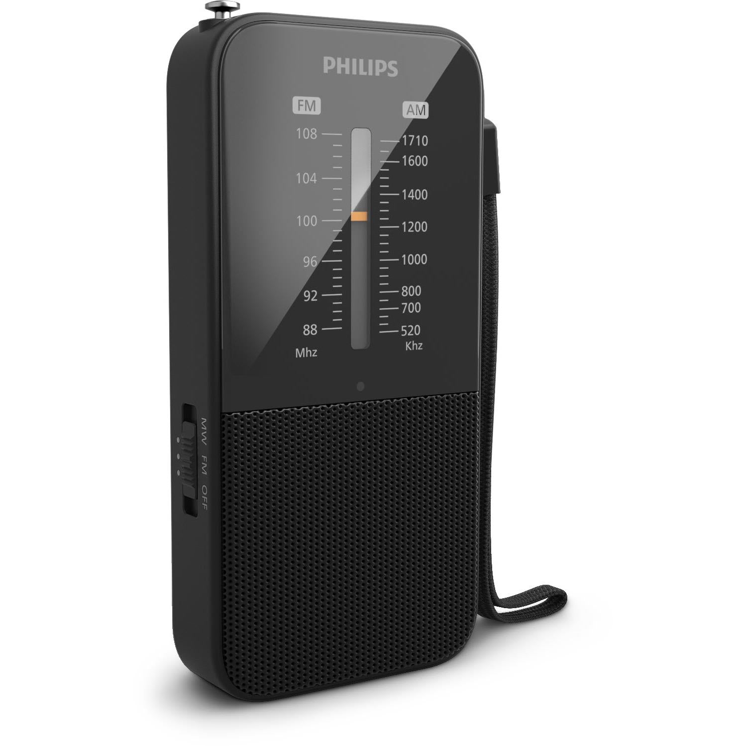 Philips TAR1509 portable AM/FM pocket radio in black, image 2 - Radios at Tech Supply Shed NZ