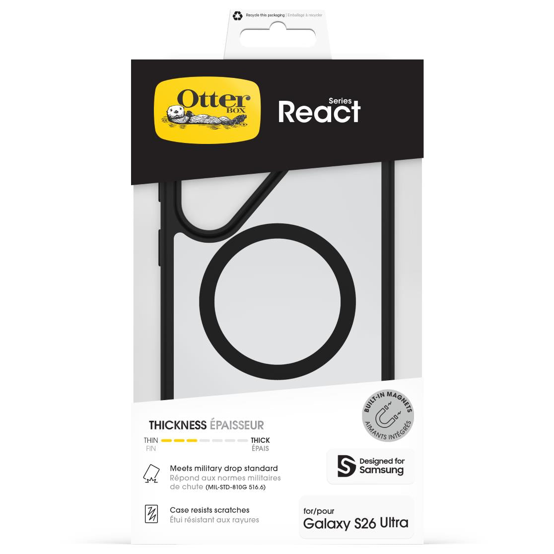 OtterBox React Case for Samsung Galaxy S26 Ultra (Black Crystal)