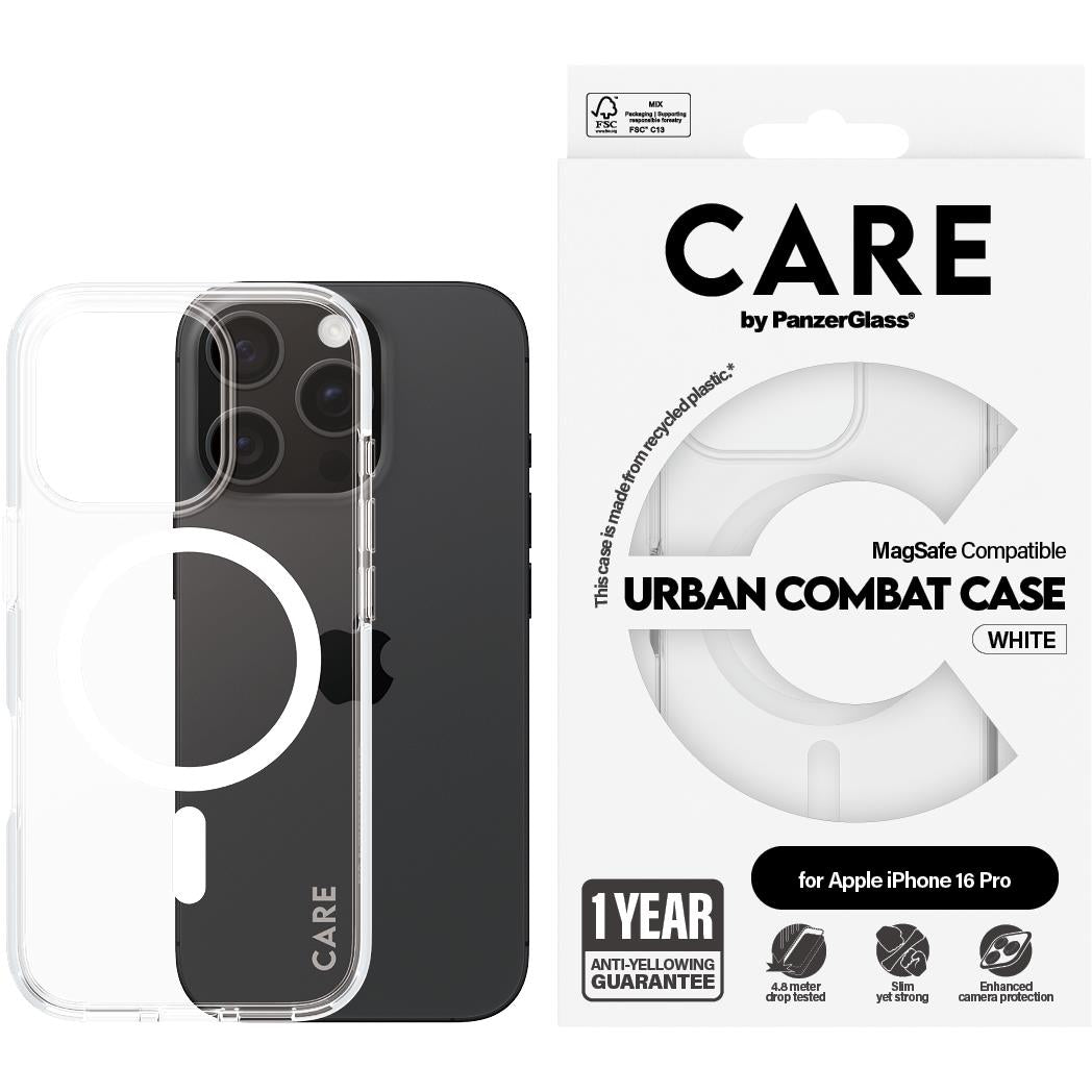 CARE by Panzer Urban Combat Case for Apple iPhone 16 Pro (White/Clear)