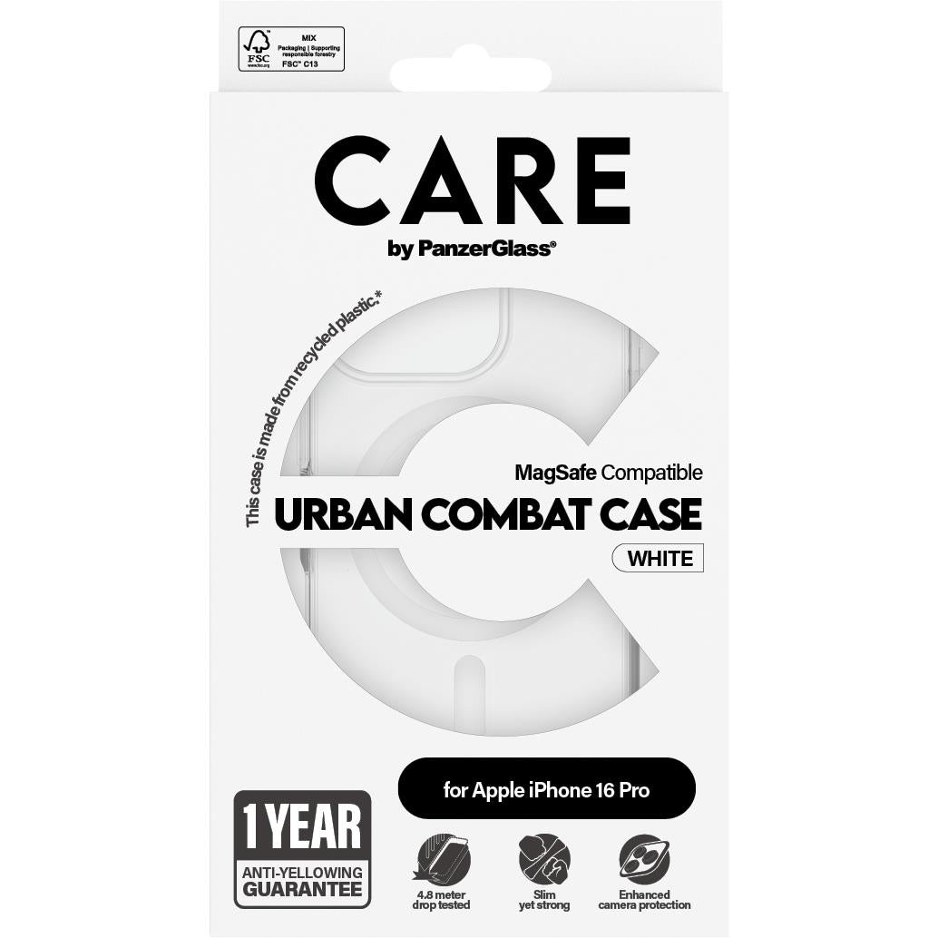 CARE by Panzer Urban Combat Case for Apple iPhone 16 Pro (White/Clear)