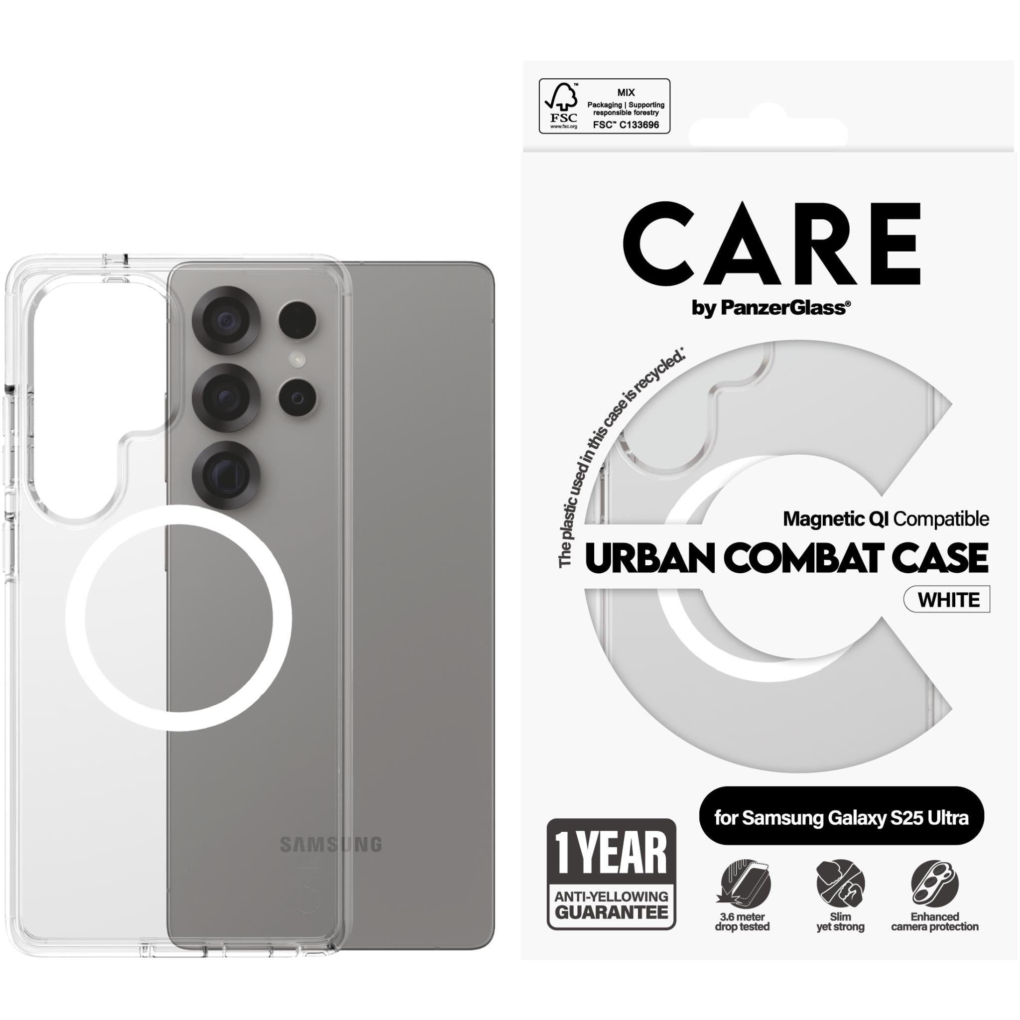 CARE by Panzer Urban Combat Case for Samsung Galaxy S25 Ultra (White/Clear)