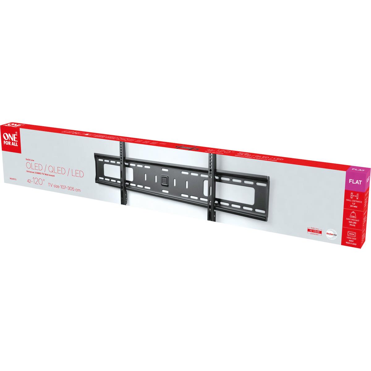 Fixed TV wall mount kit on retail packaging box