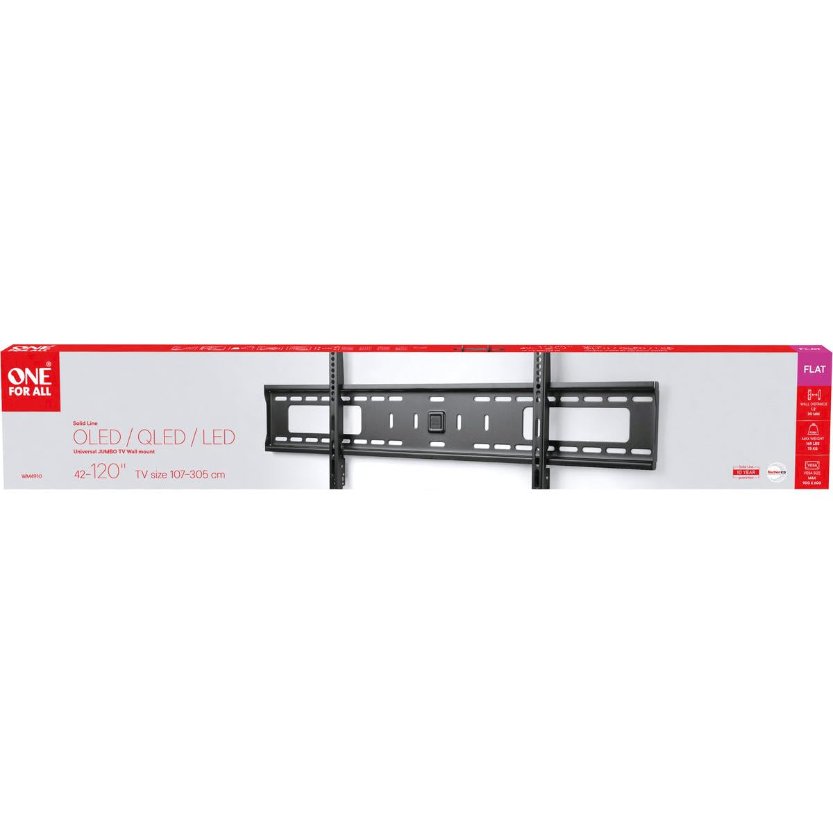 Fixed TV wall mount kit shown on retail box packaging