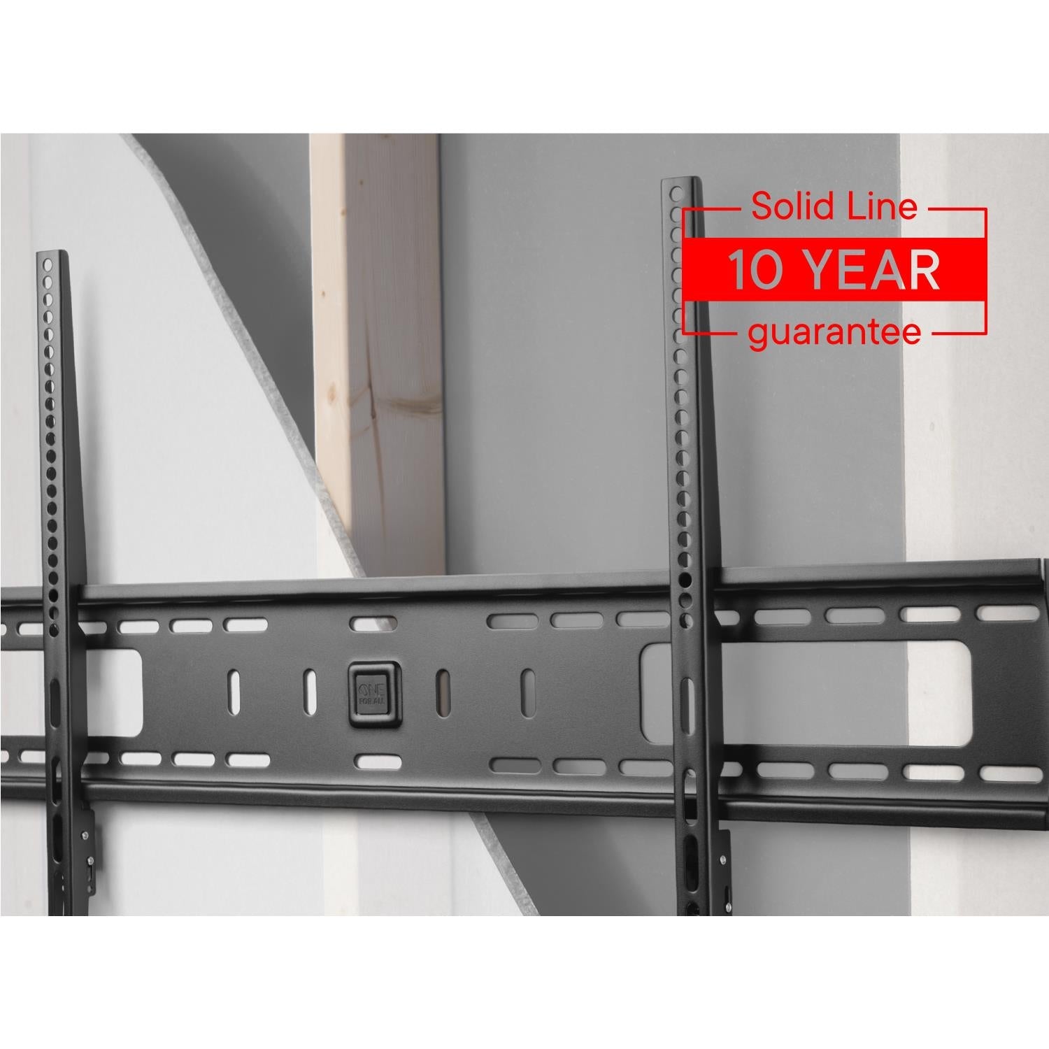 Fixed TV wall mount bracket detail, perforated rail and locking plate