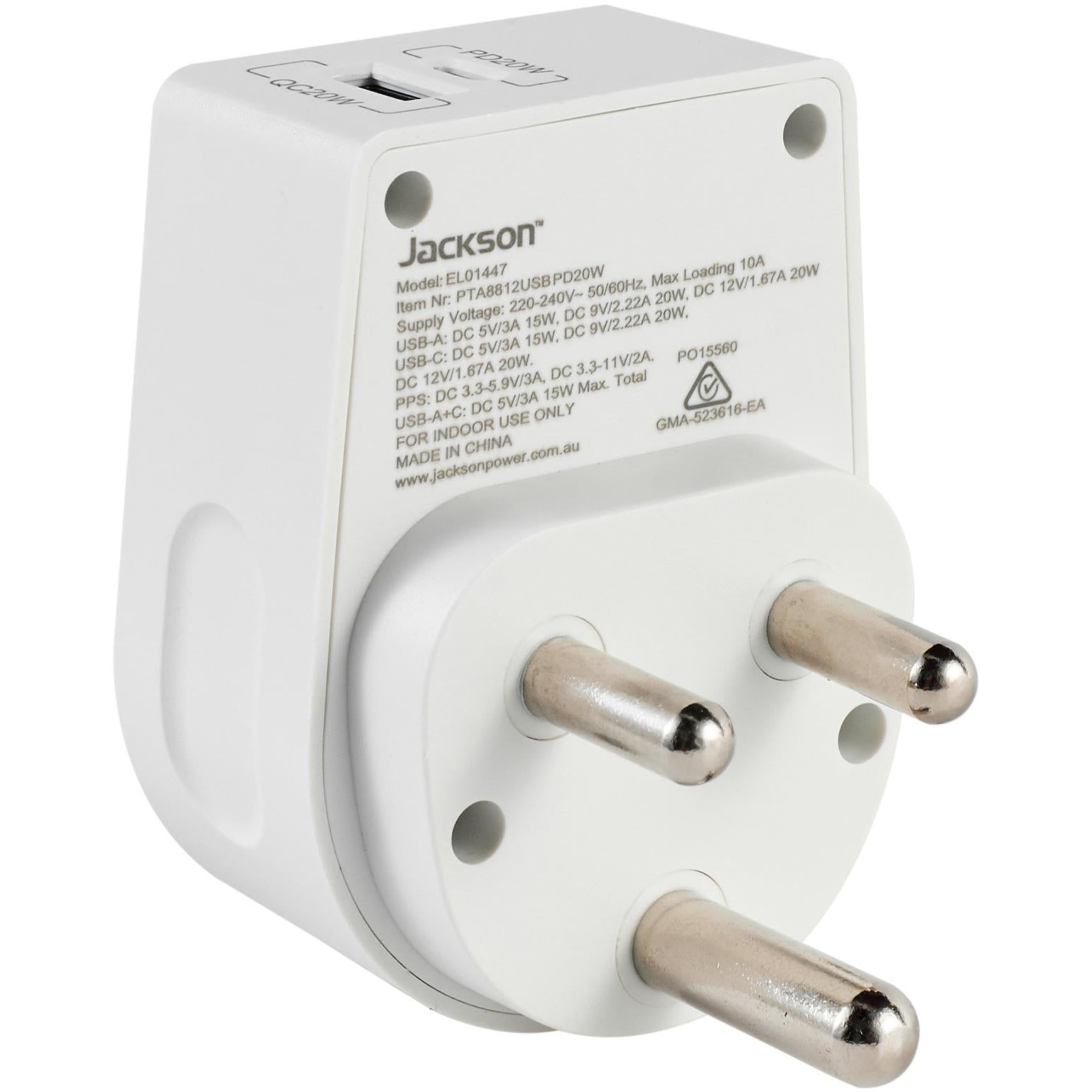 Jackson MOVE Rapid Charge PD20W USB-C/A Outbound Travel Adaptor (South Africa & More)