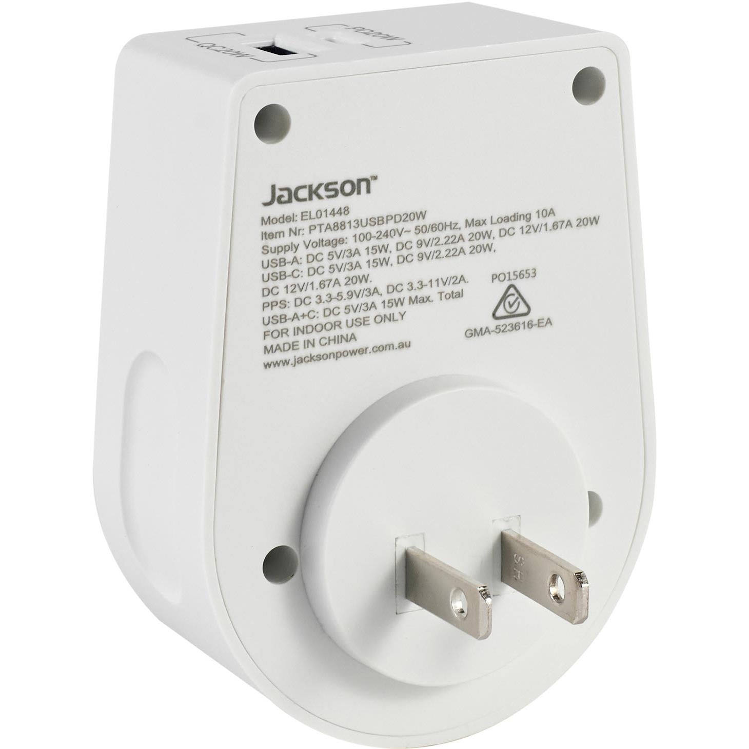 Jackson MOVE Rapid Charge PD20W USB-C/A Outbound Travel Adaptor (Japan, South America & More)