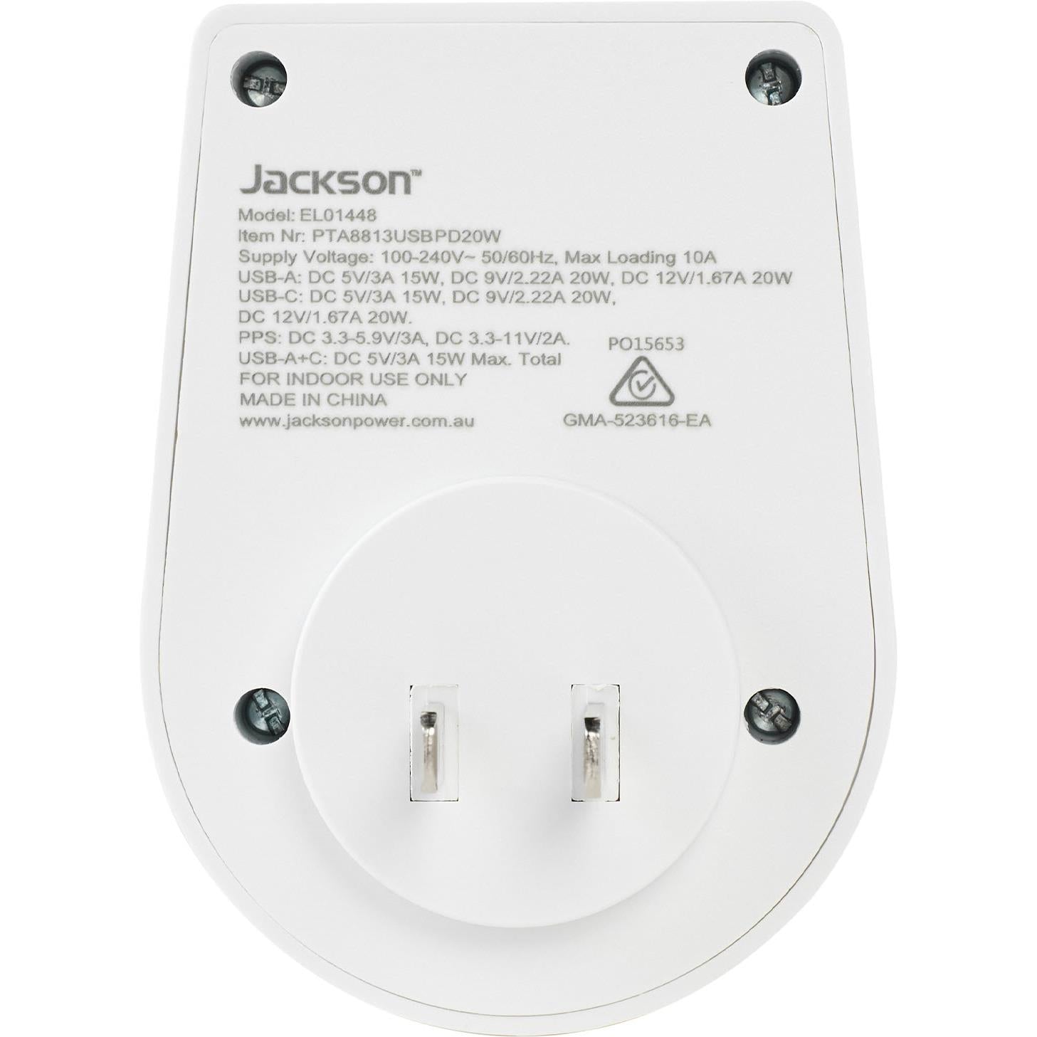 Jackson MOVE Rapid Charge PD20W USB-C/A Outbound Travel Adaptor (Japan, South America & More)