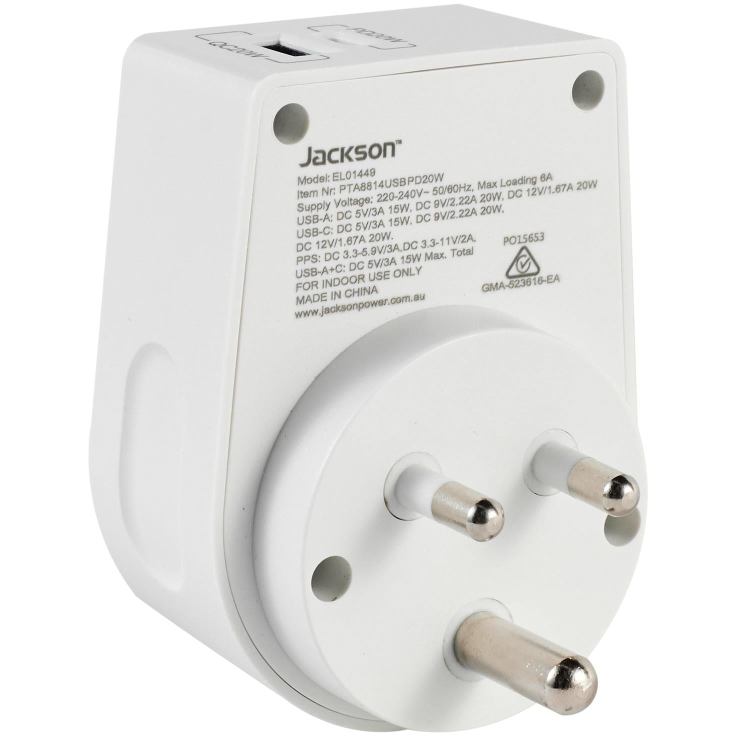 Jackson MOVE Rapid Charge PD20W USB-C/A Outbound Travel Adaptor (India, Sri Lanka & More)