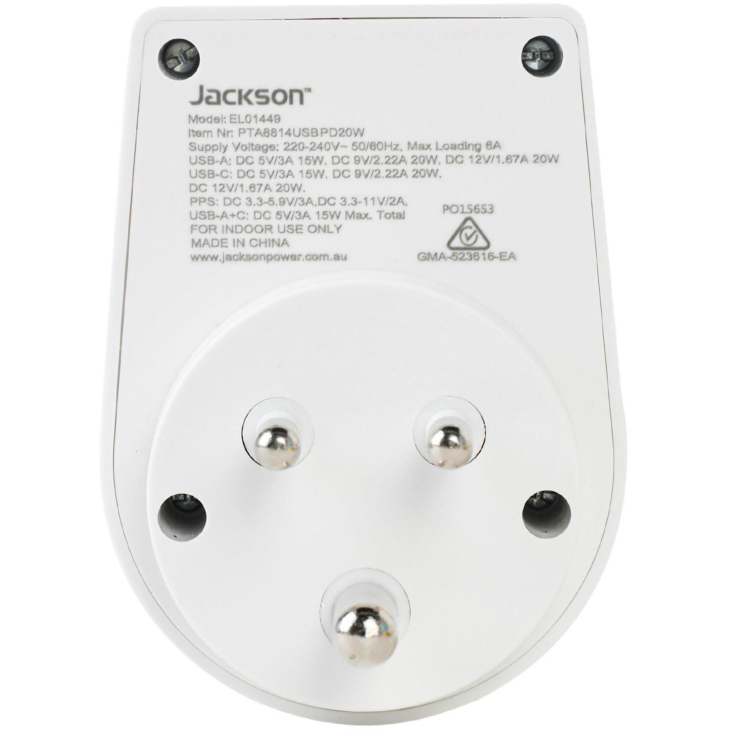 Jackson MOVE Rapid Charge PD20W USB-C/A Outbound Travel Adaptor (India, Sri Lanka & More)