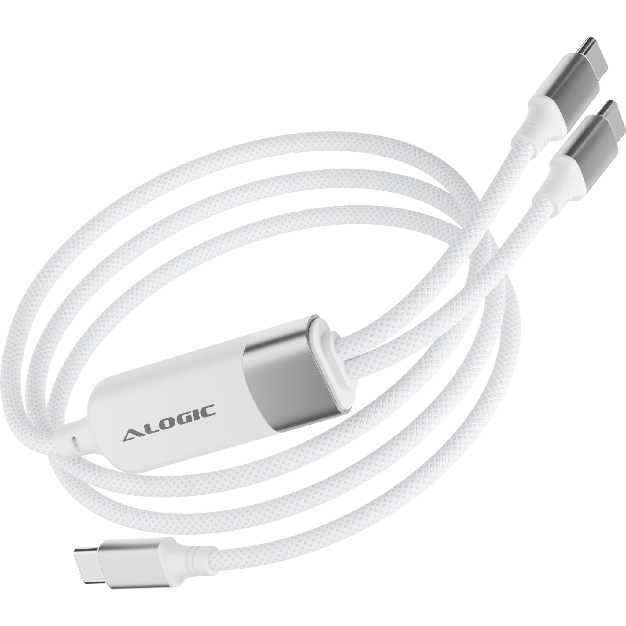 ALOGIC Split 100W USB-C to dual USB-C braided charging cable in white - USB Cables & Adapters at Tech Supply Shed NZ