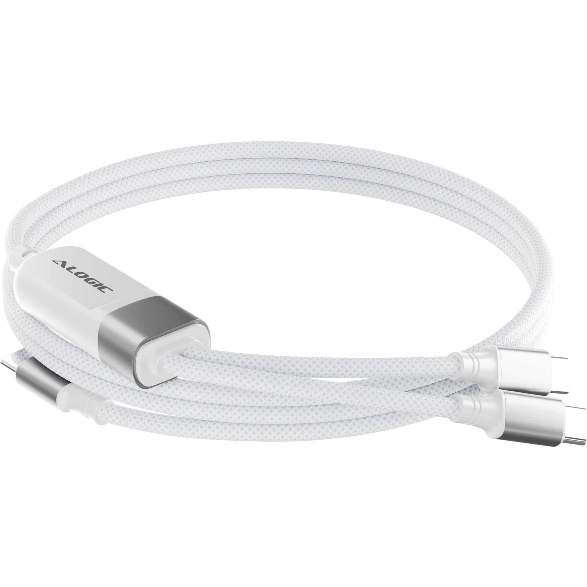 ALOGIC Split 100W USB-C to dual USB-C braided charging cable in white, image 2 - USB Cables & Adapters at Tech Supply Shed NZ