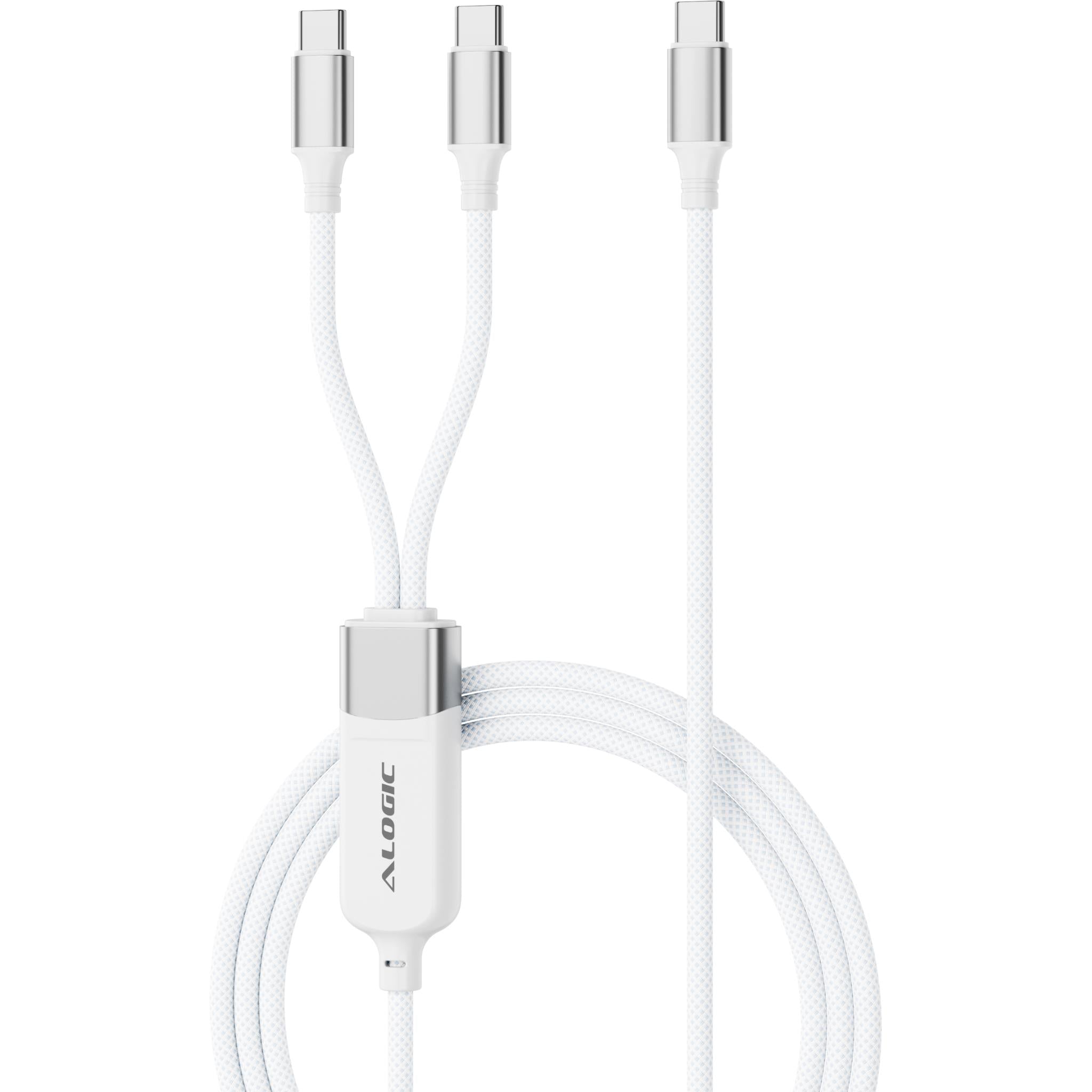 ALOGIC Split 100W USB-C to dual USB-C braided charging cable in white, image 3 - USB Cables & Adapters at Tech Supply Shed NZ