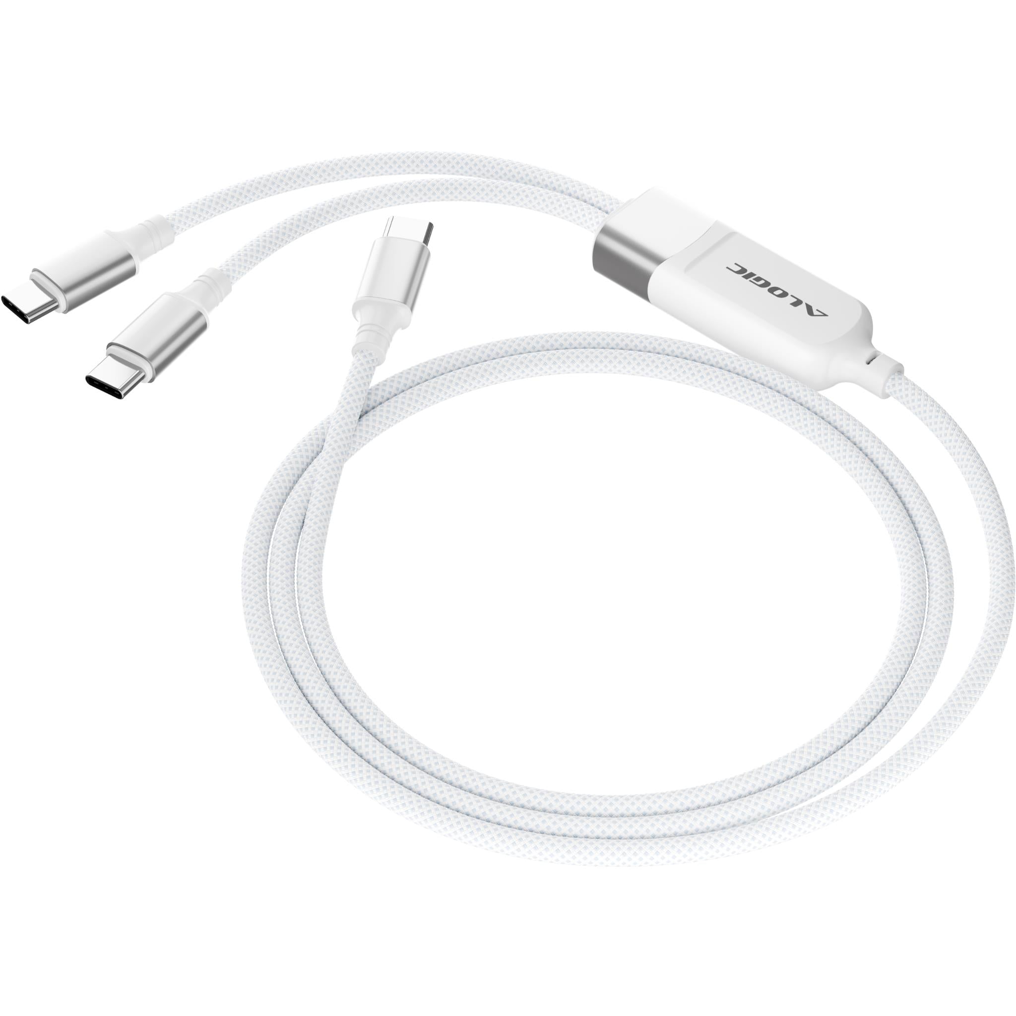 ALOGIC Split 100W USB-C to dual USB-C braided charging cable in white, image 4 - USB Cables & Adapters at Tech Supply Shed NZ