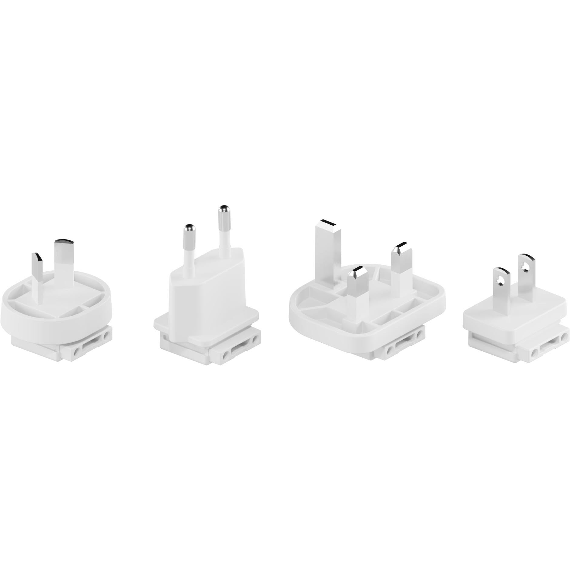 Set of white international plug adapters for travel charger