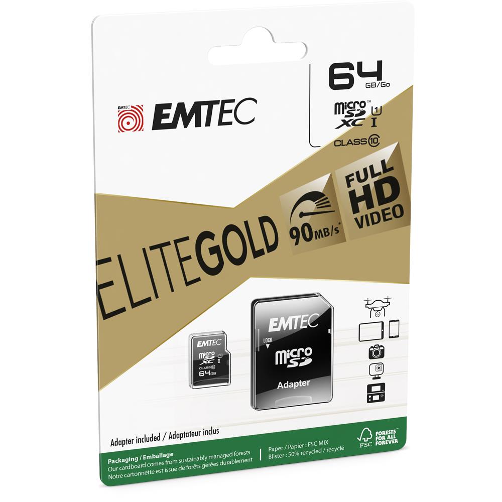 Emtec EliteGold UHS-1 U1 Micro SD Card (64GB)