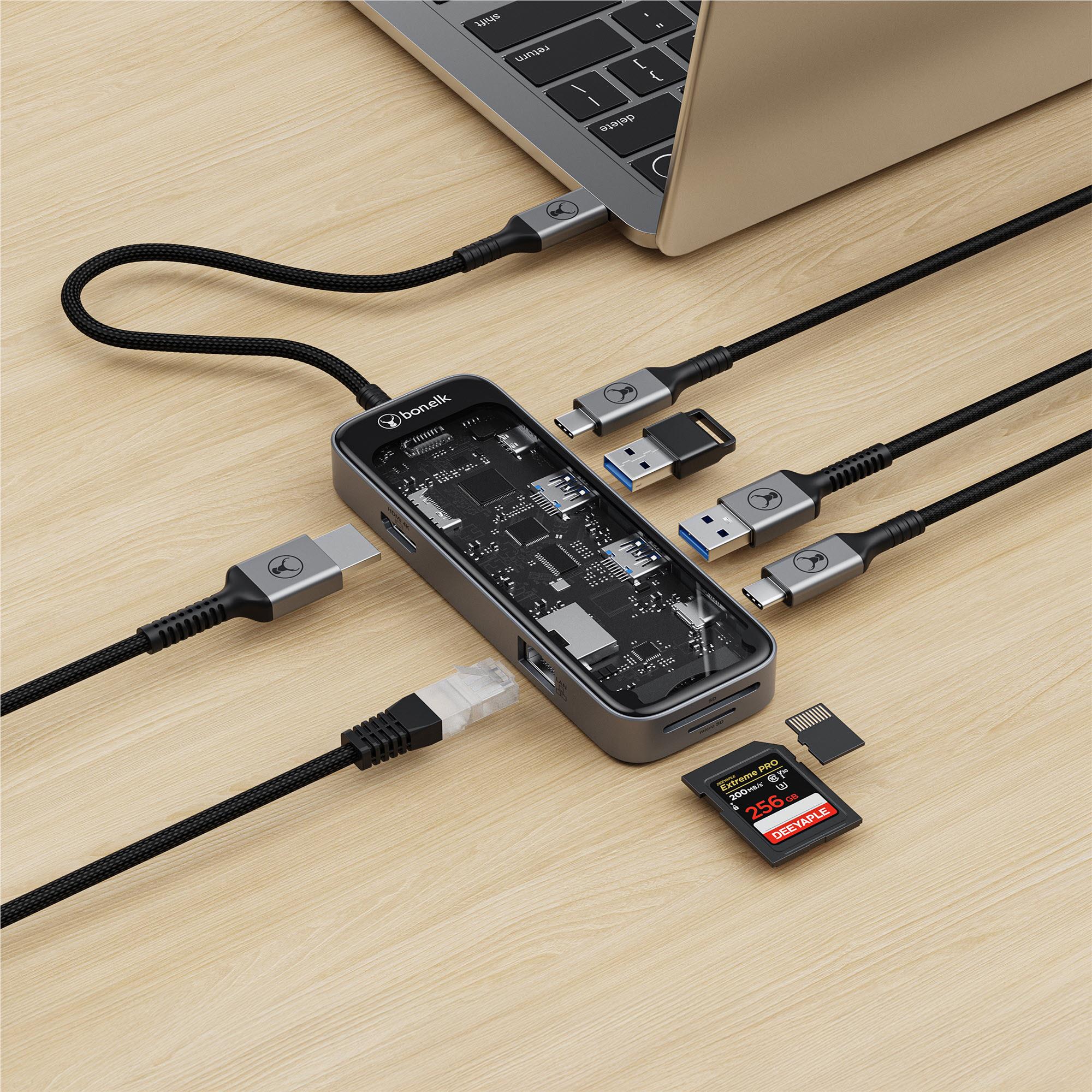 Bonelk Vision Long-Life USB-C to 8-in-1 Multiport Hub (SG/Clear)