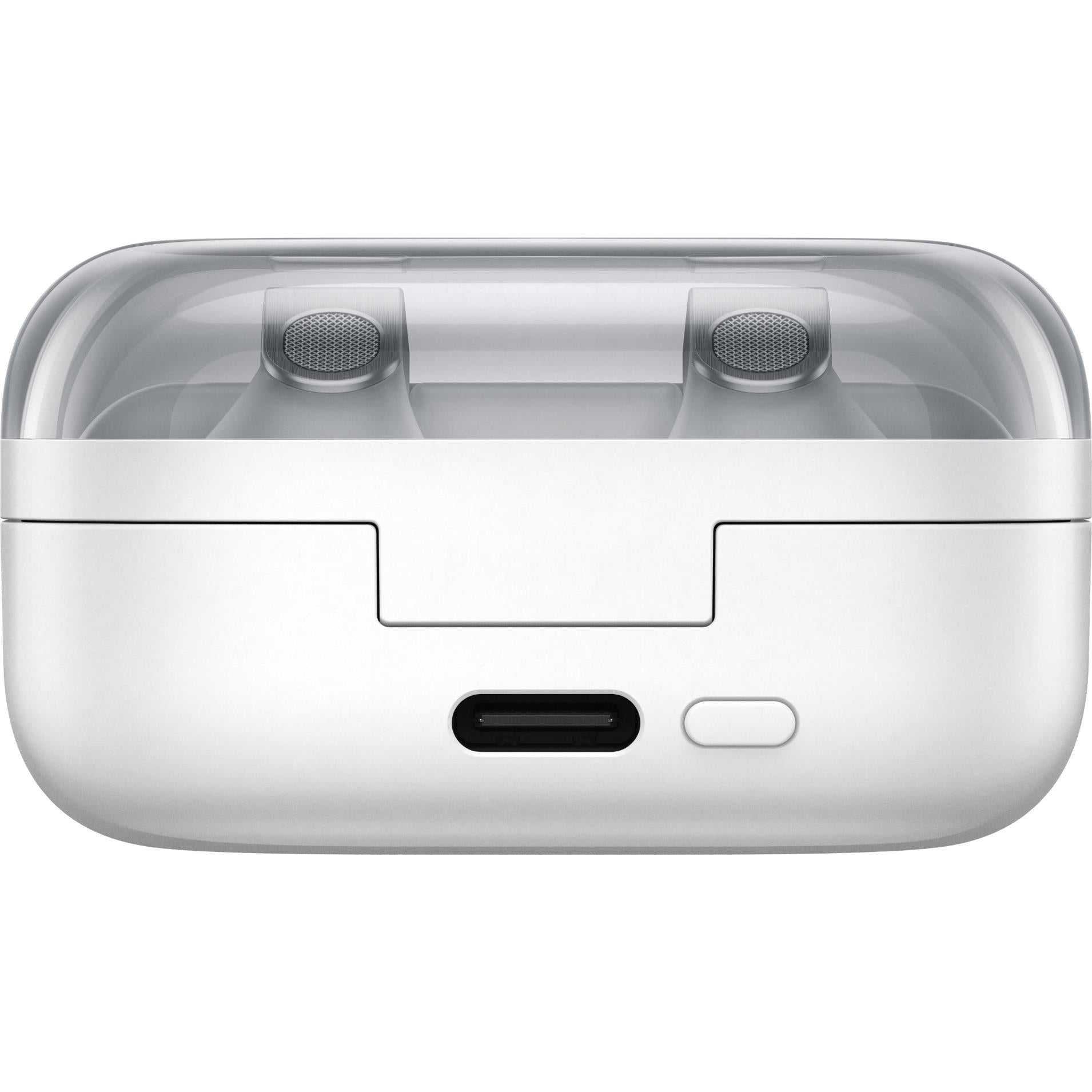 White charging case underside with USB-C port and small status button