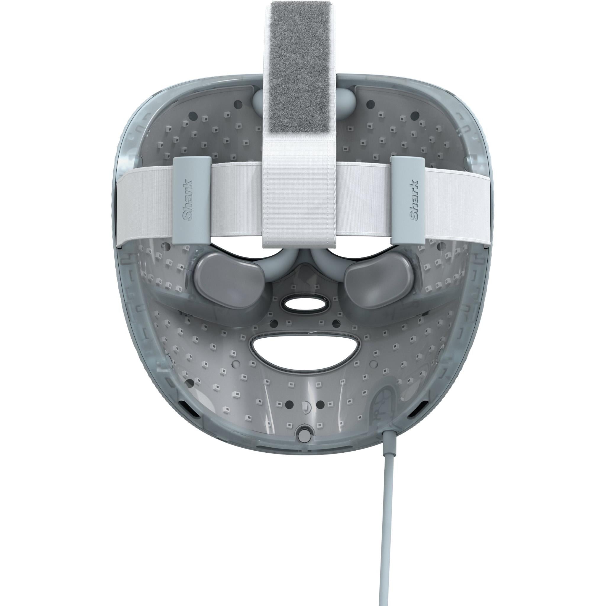 Blue frost LED face mask interior with cooling grid and adjustable strap